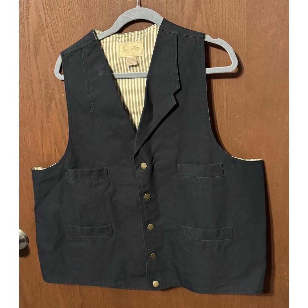 Vintage Skully Black Western Striped Inside Vest Canvas 4 Pocket Sz XXL GTubU